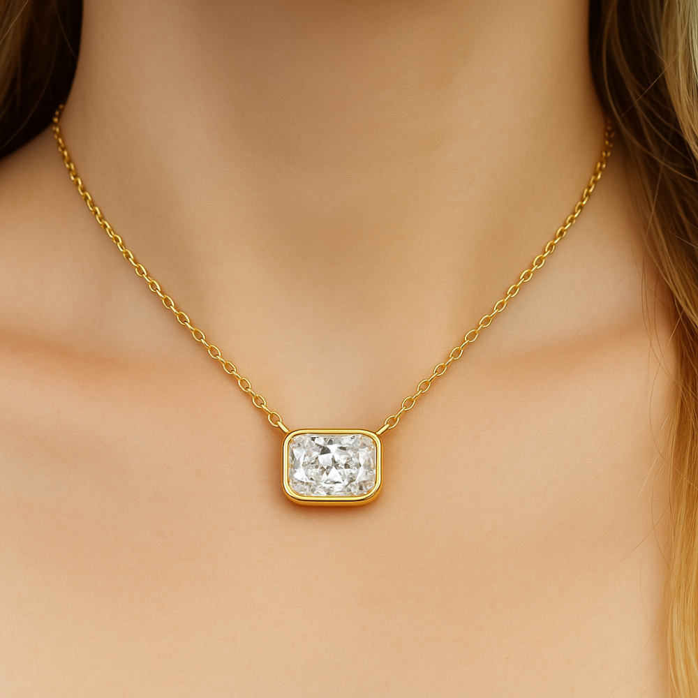 .52ct G SI 14K Yellow Gold Bezel Set Radiant Diamond Pendant 18" Long