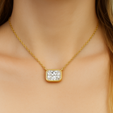 .52ct G SI 14K Yellow Gold Bezel Set Radiant Diamond Pendant 18" Long