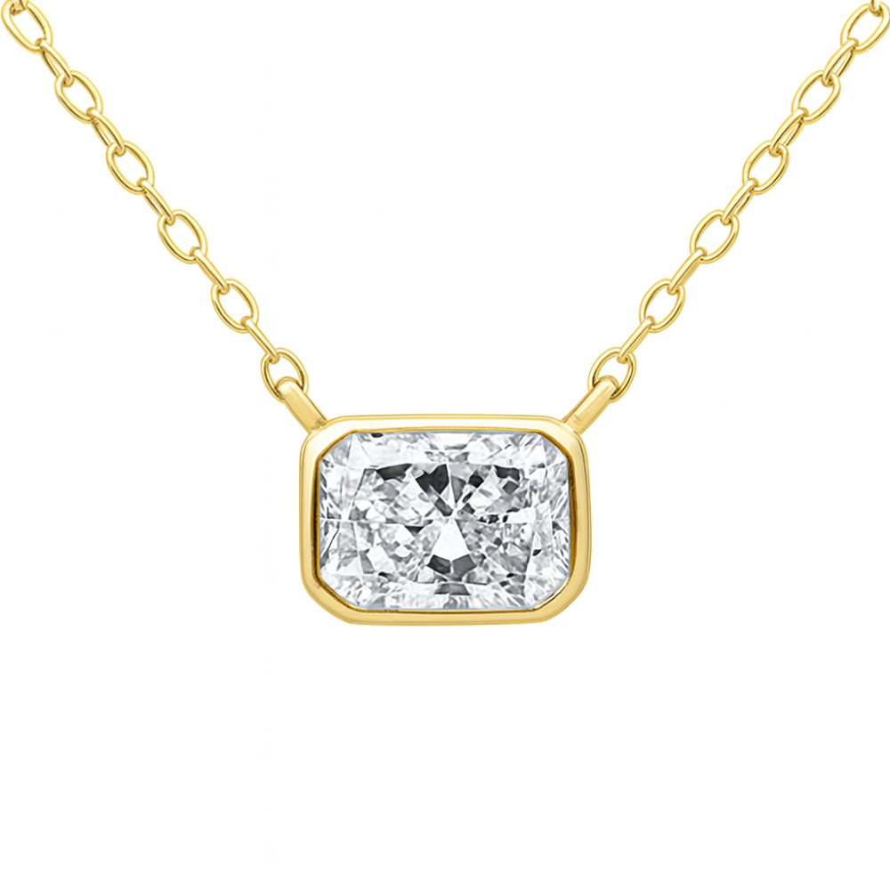 .52ct G SI 14K Yellow Gold Bezel Set Radiant Diamond Pendant 18" Long