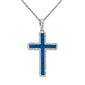 <span style="color:purple">SPECIAL!</span>1.72ct G SI 14K White Gold Diamond & Blue Sapphire Gemstone Cross Pendant 18" Long
