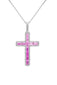 <span style="color:purple">SPECIAL!</span>1.51ct G SI 14K White Gold Diamond & Pink Sapphire Gemstone Cross Pendant 18" Long