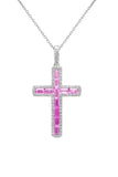 1.48ct G SI 14K White Gold Diamond & Pink Sapphire Gemstone Cross Pendant 18" Long