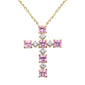 <span style="color:purple">SPECIAL!</span>.86ct G SI 14K Yellow Gold Diamond & Pink Sapphire Gemstone Cross Pendant 18" Long