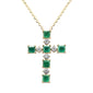 <span style="color:purple">SPECIAL!</span>.75ct G SI 14K Yellow Gold Diamond & Emerald Gemstone Cross Pendant 18" Long