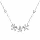 .38ct G SI 14K White Gold Diamond Three Flower Diamond Pendant Necklace 18" Long