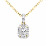 .49ct G SI 14K Yellow Gold  Radiant Cut Diamond Halo Solitiare Pendant 18" Long