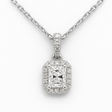 .49ct G SI 14K White Gold Radiant Cut Diamond Halo Solitiare Pendant 18" Long
