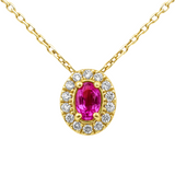 .72ct G SI 14K Yellow Gold Diamond & Pink Sapphire Gemstone Pendant  18" Long