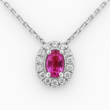 .79ct G SI 14K White Gold Diamond & Pink Sapphire Pendant Necklace 18" Long Chain