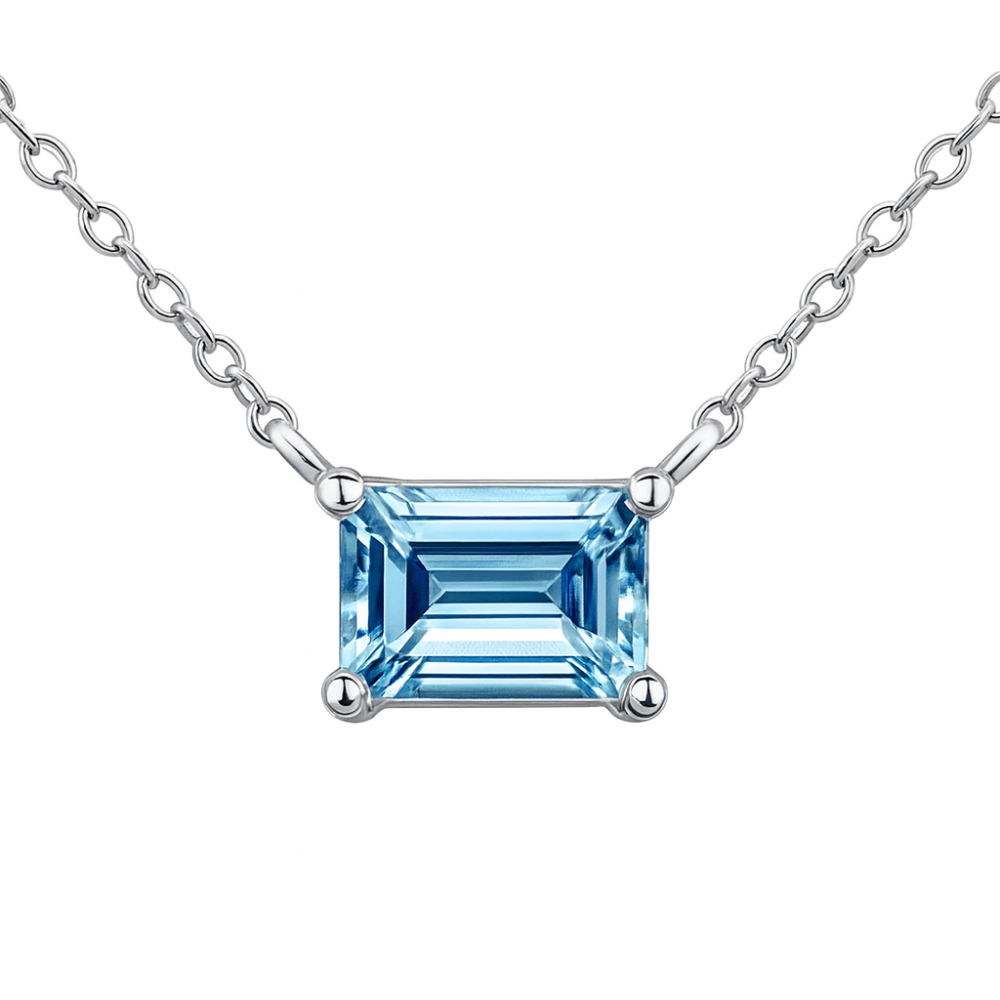 .84ct G SI 14K White Gold Aquamarine Gemstone Solitaire Pendant Necklace 18" Long