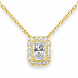 .68ct G SI 14K Yellow Gold Radiant Cut Diamond Pendant Halo Necklace 18" Long Chain