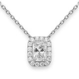 .89ct G SI 14K White Gold Radiant Cut Diamond Pendant Halo Necklace 18" Long Chain