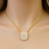 .68ct G SI 14K Yellow Gold Radiant Cut Diamond Pendant Halo Necklace 18" Long Chain
