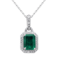 <span style="color:purple">SPECIAL!</span>2.18ct G SI 14K White Gold Diamond & Emerald Gemstone Pendant Necklace 18" Long Chain