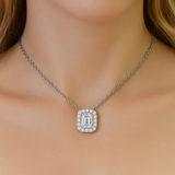 .68ct G SI 14K White Gold Diamond Emerald Cut Pendant Necklace 18" Long Chain
