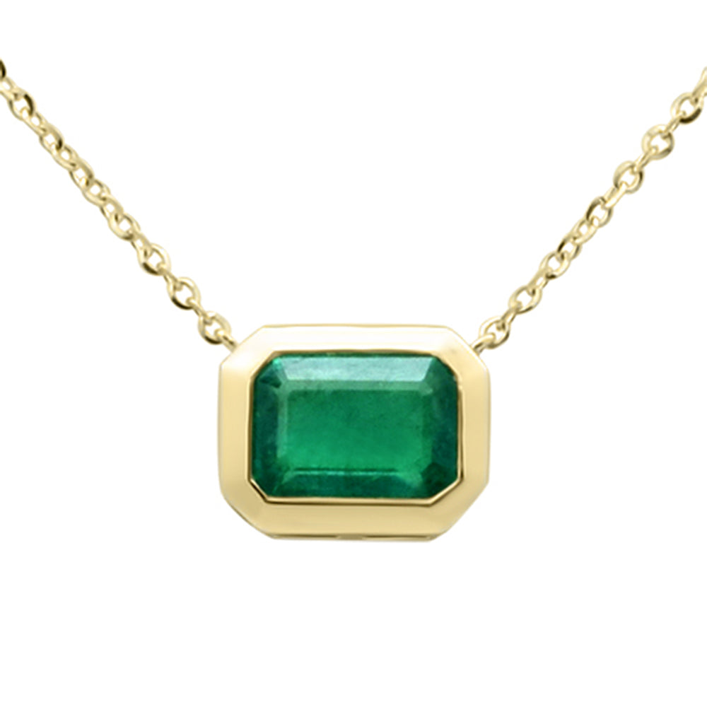 .95ct G SI 14K Yellow Gold Emerald Gemstone Bezel Set Pendant Necklace 18" Long Chain