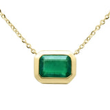 .95ct G SI 14K Yellow Gold Emerald Gemstone Bezel Set Pendant Necklace 18" Long Chain