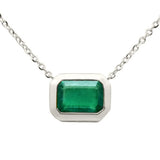 .86ct G SI 14K White Gold Emerald Gemstone Bezel Set Pendant Necklace 18" Long Chain