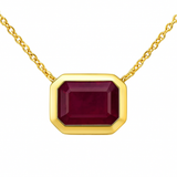1.12ct G SI 14K Yellow Gold Ruby Gemstone Bezel Set Pendant Necklace 18" Long Chain