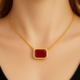 1.12ct G SI 14K Yellow Gold Ruby Gemstone Bezel Set Pendant Necklace 18" Long Chain