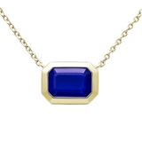 1.02ct G SI 14K Yellow Gold Blue Sapphire Gemstone Bezel Set Pendant Necklace 18" Long Chain