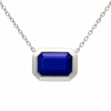 1.03ct G SI 14K White Gold Blue Sapphire Gemstone Bezel Set Pendant Necklace 18" Long Chain
