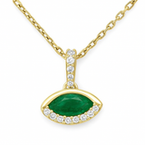 .34ct G SI 14K Yellow Gold Diamond & Emerald Gemstone Evil Eye Pendant 18" long Chain