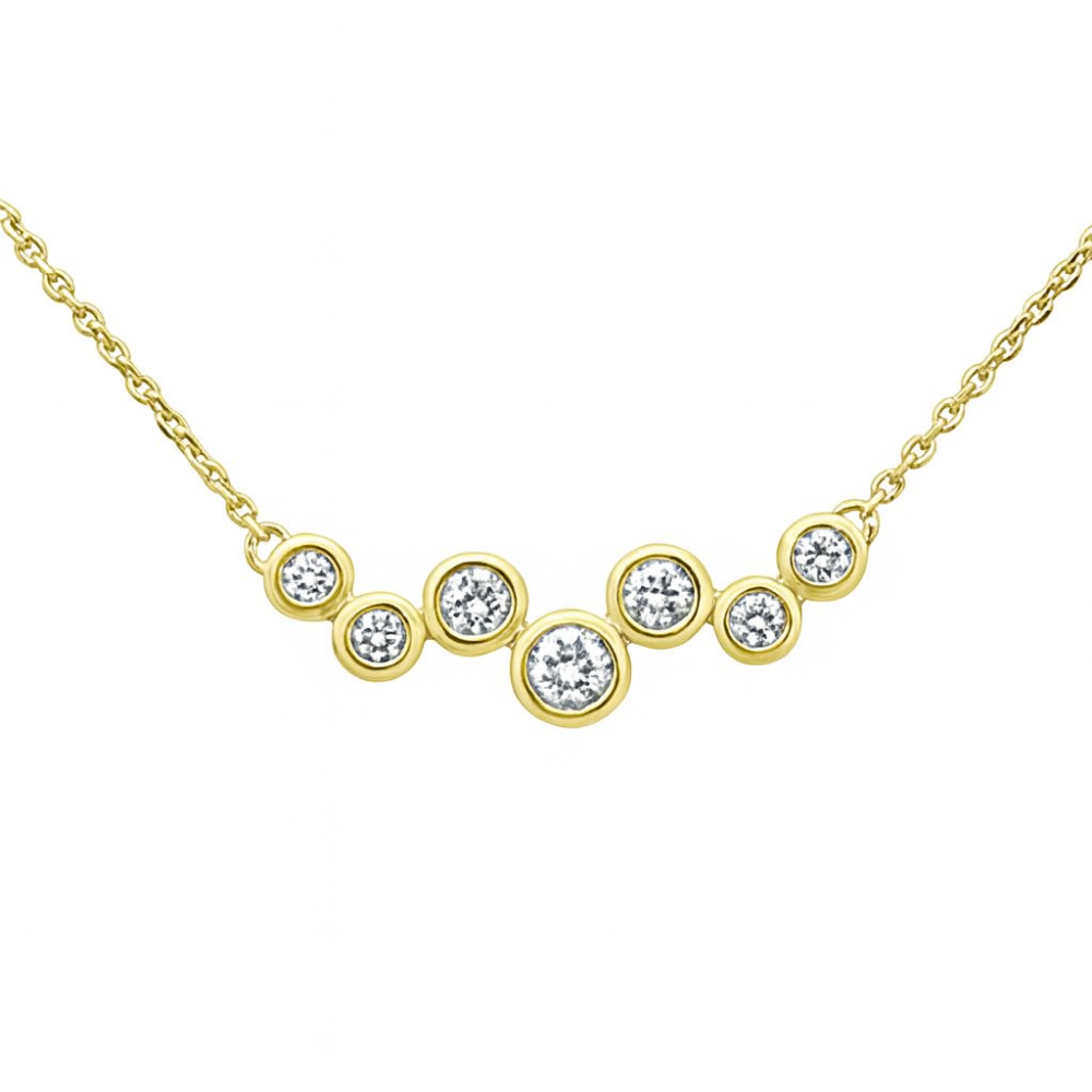 .26ct G SI 14K Yellow Gold Diamond Round Shape Bezel Set Elegant Pendant Necklace 16+2" Long Chain