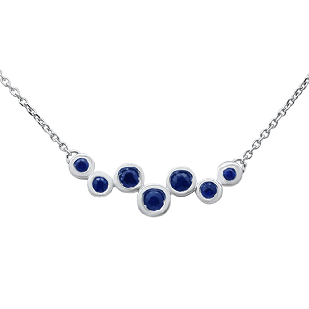 .30ct 14K White Gold Blue Sapphire Gemstone Pendant Necklace 16+2" Long Chain