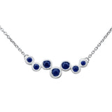 .30ct 14K White Gold Blue Sapphire Gemstone Pendant Necklace 16+2" Long Chain