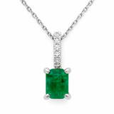 1.23ct G SI 14K White Gold Diamond & Emerald Gemstone Pendant Necklace 18" Chain