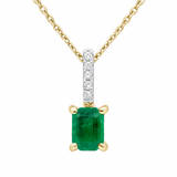 1.28ct G SI 14K Yellow Gold Diamond & Emerald Gemstone Pendant Necklace 18" Chain