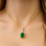 1.28ct G SI 14K Yellow Gold Diamond & Emerald Gemstone Pendant Necklace 18" Chain
