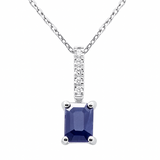 .98ct G SI 14K White Gold Diamond & Blue Sapphire Gemstone Pendant Necklace 18" Chain