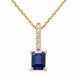 1.24ct G SI 14K Yellow Gold Diamond & Blue Sapphire Gemstone Pendant Necklace 18" Chain