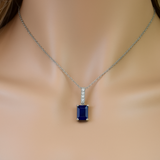 .98ct G SI 14K White Gold Diamond & Blue Sapphire Gemstone Pendant Necklace 18" Chain