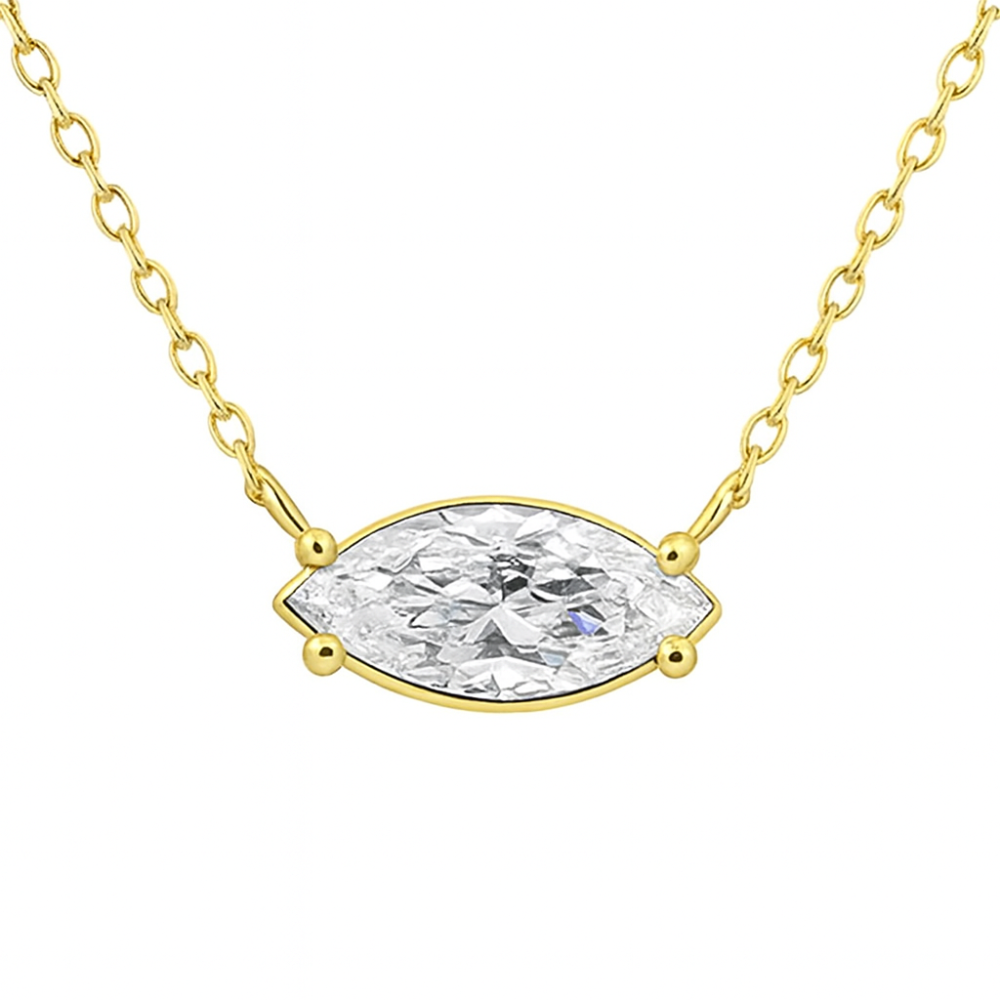 .60ct G SI 14K Yellow Gold Marquise Cut Diamond Solitaire Pendant Necklace 18" Long