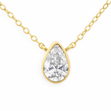 .42ct G SI 14K Yellow Gold Bezel Set Pear Cut Diamond Solitaire Pendant Necklace 18" Long
