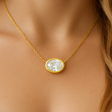 <span style="color:purple">SPECIAL!</span> .41ct G SI 14K Yellow Gold Bezel Oval Cut Diamond Solitaire Pendant Necklace 18" Long
