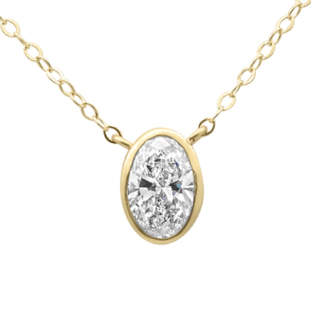 .40ct G SI 14K Yellow Gold Bezel Set Oval Cut Diamond Solitaire Pendant Necklace 18" Long