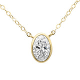 .40ct G SI 14K Yellow Gold Bezel Set Oval Cut Diamond Solitaire Pendant Necklace 18" Long