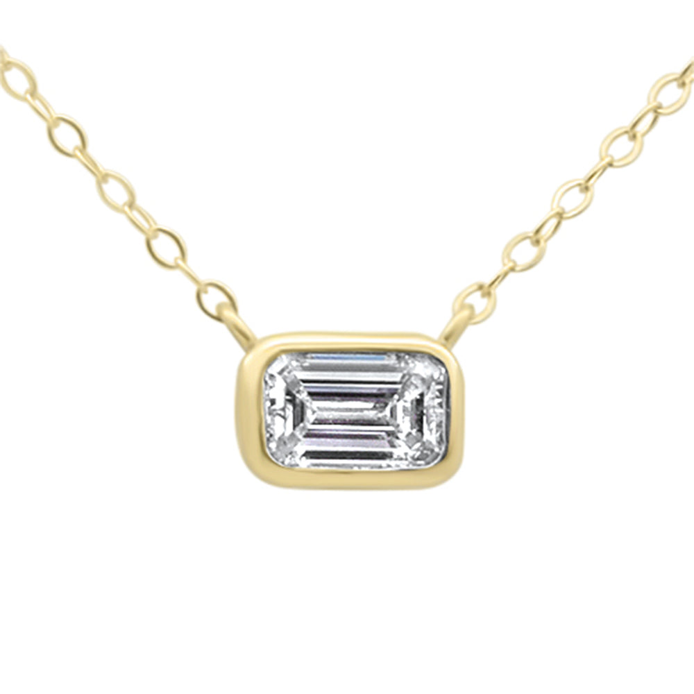 .30ct G SI 14K Yellow Gold Bezel Set Emerald Cut Diamond Solitaire Pendant Necklace 18" Long