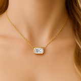 .30ct G SI 14K Yellow Gold Bezel Set Emerald Cut Diamond Solitaire Pendant Necklace 18" Long