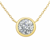 1.03ct G SI 14K Yellow Gold Bezel Set Round Diamond Pendant Necklace 18" Long