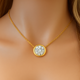 1.03ct G SI 14K Yellow Gold Bezel Set Round Diamond Pendant Necklace 18" Long