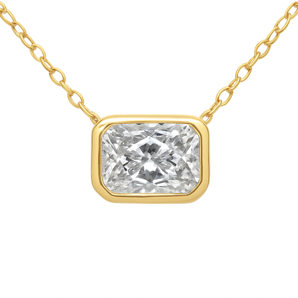 .71ct G SI 14K Yellow Gold Bezel Set Radiant Cut Diamond Solitaire Pendant Necklace  18" Long
