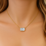 <span style="color:purple">SPECIAL!</span> .71ct G SI 14K Yellow Gold Emerald Cut Diamond Solitaire Pendant Necklace 18" Long