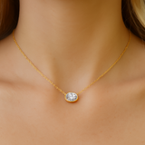.30ct G SI 14K Yellow Gold Diamond Oval Cut Solitaire Pendant Necklace 18" Long