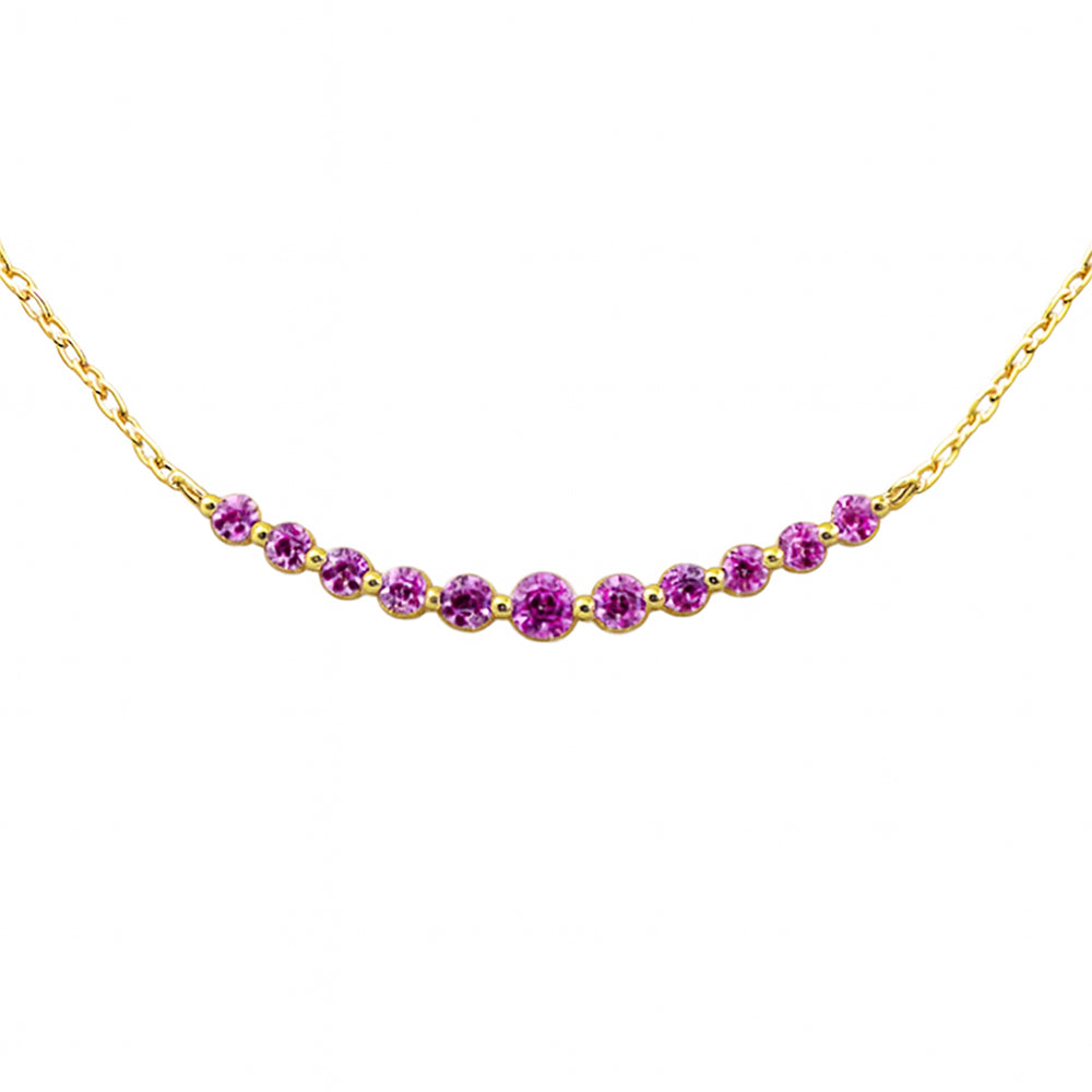 Collar con colgante de barra con zafiro rosa y gema de oro amarillo de 14K, 0,33 ct, G SI, 45,72 cm de largo