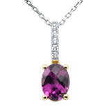 1.58ct G SI 14K Yellow Gold Oval Rhodolite Gemstone & Diamond Pendant Necklace 18" Long